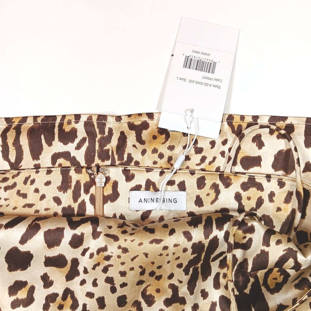 New Anine Bing Valentine Silk Mini Slip Dress Animal Print Size Large - Picture 5 of 6